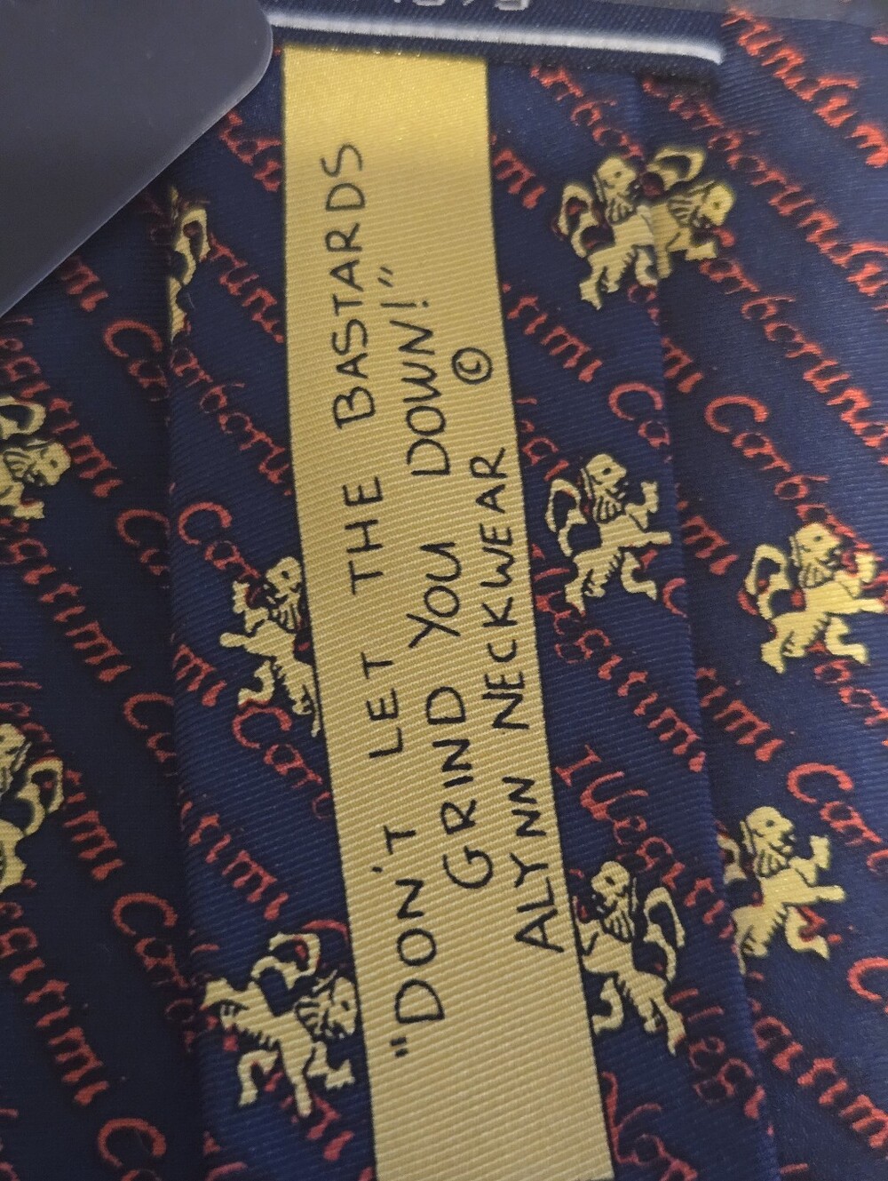 NWT Alynn Silk Tie Don't Let The Bastards Grind You Down Latin Novelty